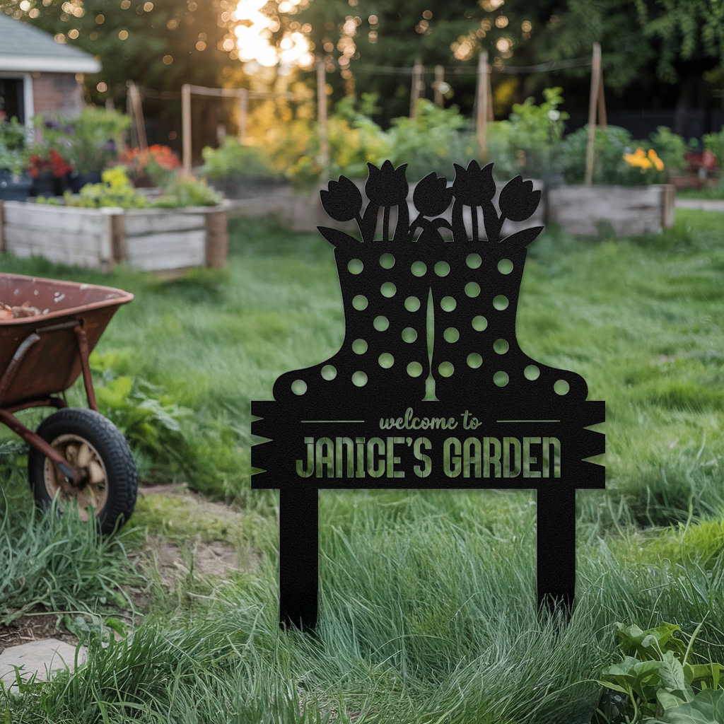 Rainboots Garden Sign